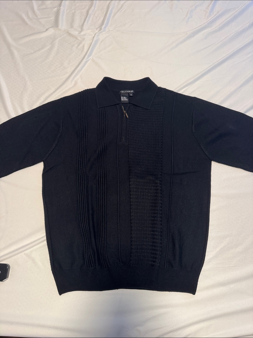 Men's Black Zip-Up Knit Polo Sweater
